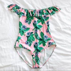 Tropical Pattern Off the Shoulder One Piece